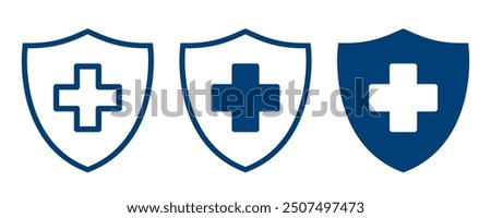 Health insurance icon, Insurance health, medical health protection shield with cross set icons, healthcare medicine protected guard shield concept, safety badge icon, security safeguard label