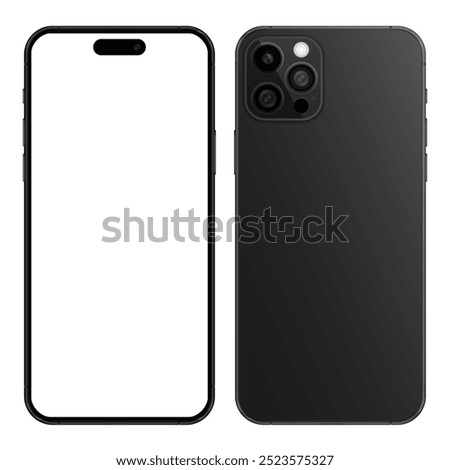 New phone in black color mockup, phone mockup in front and back side, smartphone mockup with blank white screen