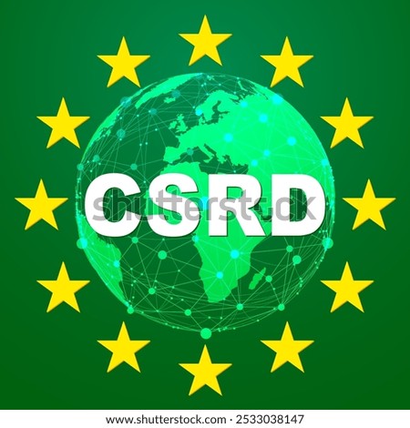 CSRD Corporate Sustainability Reporting Directive concept, CO2 emissions reduction, financial reporting standards regarding sustainability disclosures, auditing