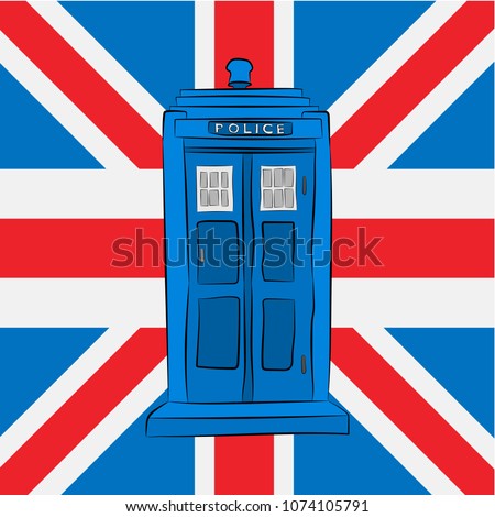 Blue police box on the Union Jack