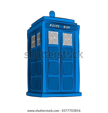 the blue police box contour drawing in pencil