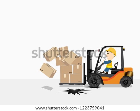 Visual drawing of cartoon at engineer worker driving forklift car fall down in working for accident in industrial, concept health care and safety first, vector illustration set 16