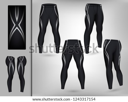 Visual drawing of model pants elastic long leggings, quick dry, firmly compressed for male athletes use fitness and jogging workout for vector illustration set 11