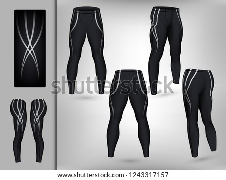 Visual drawing of model pants elastic long leggings, quick dry, firmly compressed for male athletes use fitness and jogging workout for vector illustration set 12