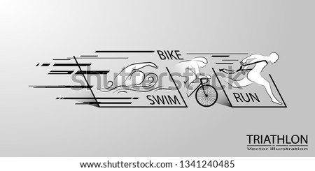 Visual drawing swimming, cycling and runner sport at fast of speed in triathlon strat to stop game, line design style by step on background for vector illustration, exercise sport concept