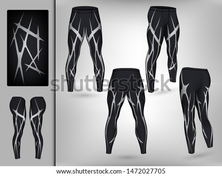 Visual drawing set of elastic workout long leggings stylish body clothes, firmly compression pants for men or women trendy fashion collage athletes use fitness, beautiful design vector illustration