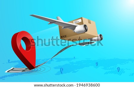 Fast delivery online service, technology transportation express logistic company. Concept flying box fastest way to deliver the ordered product around the world to your home for 3d vector illustration