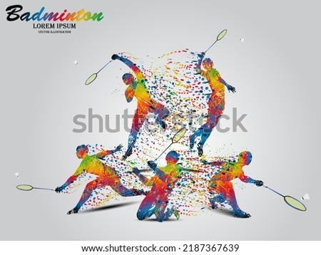 Visual drawing movement to badminton sport and jumper at fast of speed on stadium, colorful beautiful design style on white background for vector illustration, exercise sport concept, the winner game