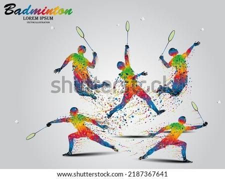 Visual drawing movement to badminton sport and jumper at fast of speed on stadium, colorful beautiful design style on white background for vector illustration, exercise sport concept, the winner game