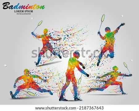 Visual drawing movement to badminton sport and jumper at fast of speed on stadium, colorful beautiful design style on white background for vector illustration, exercise sport concept, the winner game