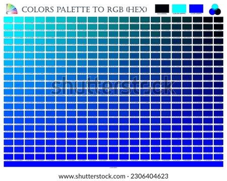 Visual picture color palette mixer 3 color (Black , Blue and Sky) RGB mode and HEX mode in composition shade chart conform to description guide on white background of vector illustrator
