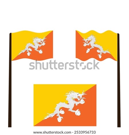 Set of wave Flag of Bhutan, pin map icon