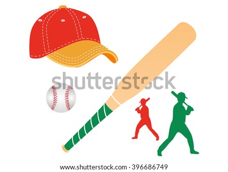 Baseball over white background, vector illustration
A set of baseball bat, ball and caps