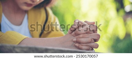 Similar – Image, Stock Photo Religious Praying Woman is praying at her bed