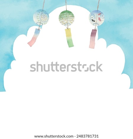 Vector illustration of colorful wind chimes in blue sky