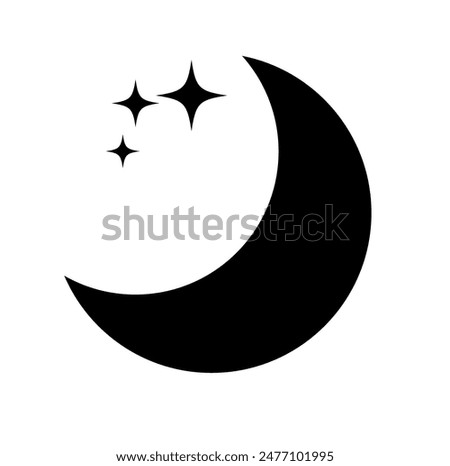 Star and Crescent Moon icon on White Background.
