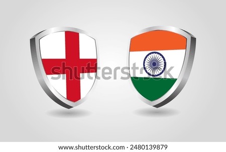 England vs India flag shields on a white background, cricket championship competition vector illustration