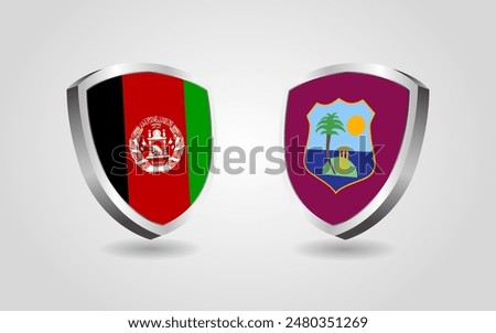 West indies vs Afghanistan flag shields on a white background, cricket championship competition vector illustration