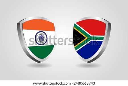 India vs South Africa shields on a white background, cricket championship competition vector illustration
