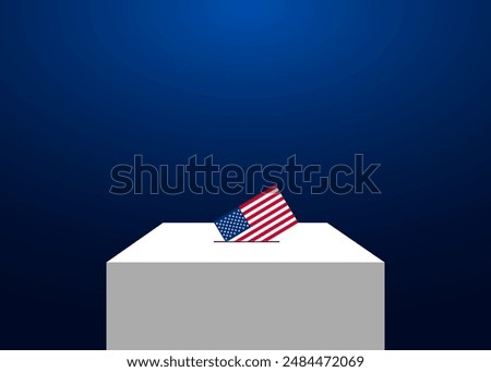 USA president voting election 2024. United States of America flagged voting envelope in white ballot box on blue background, vector illustration Vote day, November 5.