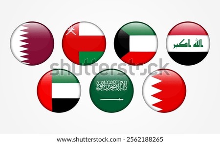 Flags of the Gulf Countries, GCC national flags in circular icons. vector illustration 