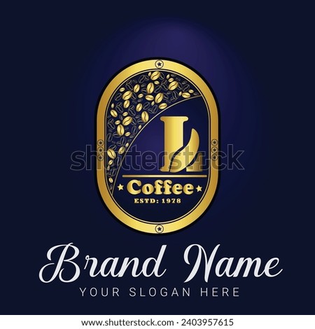 Luxury Coffee bean logo L Letter design with coffee bean pattern  elements - vector sign. L Letter logo for corporate identity. coffee bean logo ,luxury letter logo