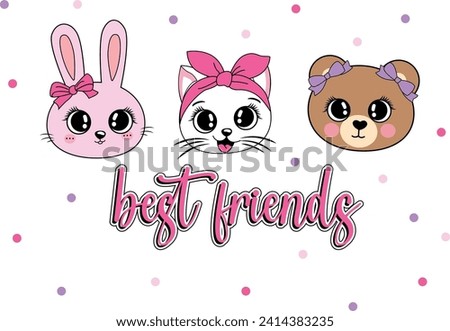 BEST FRIENDS GIRL CUTE BEAR RABBIT CAT LOVE