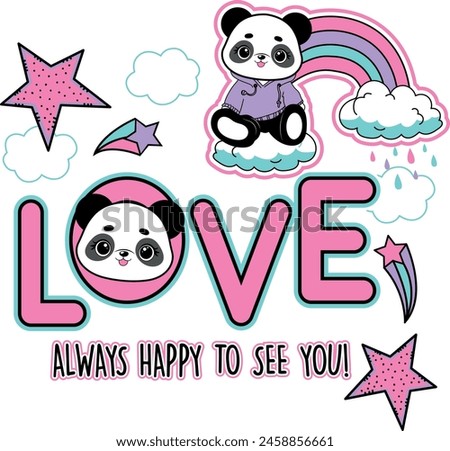 love panda cute rainbow happy