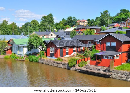 Porvoo, Finland. Wooden old houses on the river bank