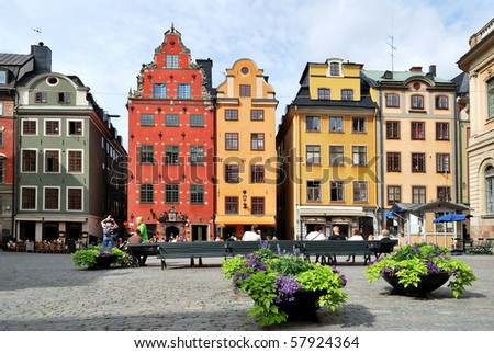 Stockholm, Sweden - 18 Juiy 2010. A lot of tourists is admiring the famous square Stor Torget which is really the heart of the Old Town and one of the most beautiful places in Europe.