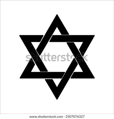 David star black glyph icon. Judaism symbol. Central symbol on Israeli flag. Magen David. Six-pointed geometric star. Hexagram figure. Silhouette symbol on white space. Vector isolated illustration