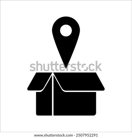 Package delivery location vector icon. Map boxes and pins filled flat signs for mobile concept and web design. Cargo logistics address glyph icon. Symbol, logo illustration. Vector graphics.