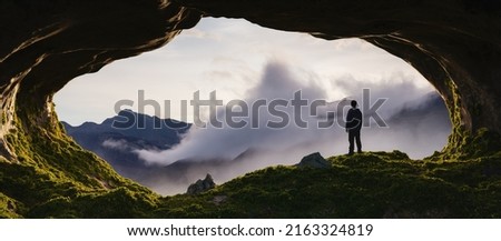 Image, Stock Photo View from the cave Valea Firii