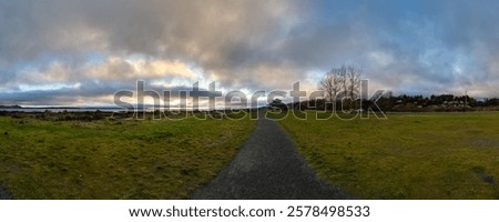 Similar – Image, Stock Photo Sunset sky over coastal city and sea