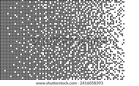Abstract mosaic background. Horizontal pixel gradient. Pixel art backdrop with a place for your text. Monochrome.