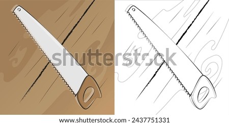 Hand saw vector, 2d design, suitable for design, color style, black and white outline style