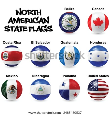 Spherical North America State Flags, Vector Format, Suitable for Design