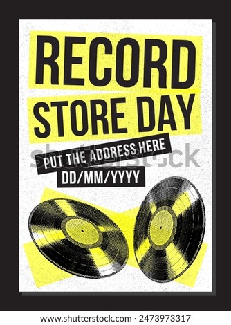 Record Store Day Poster, Music Event, Vinyl sale at Vinyl Store, special or exclusive release celebration at record stores or shops, event flyer, vector format