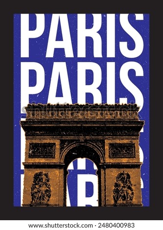 Paris Poster, with  Arc de Triomphe illustration, famous and iconic gate in France, Flyer or Decoration for interior room, printed design, International City Poster Series with famous and iconic