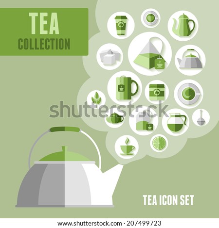 Set of tea icons in flat style
