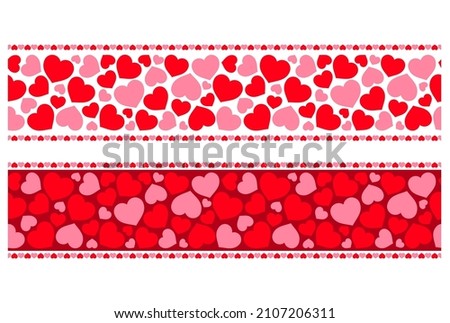 Cute minimalistic border with seamless pattern with hearts in two colors. Decor for Valentine's day, Mother's day, wedding or other events. Vector illustration.