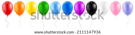 Glossy, realistic colored balloons set. All rainbow colors, black, white and some other. Vector illustration.