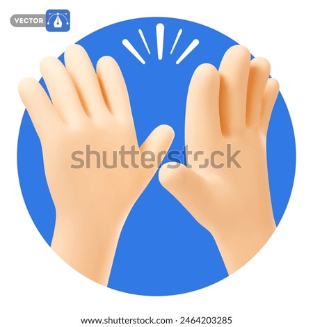 Two 3d realistic hands friendly clapping. High five or give me five gesture. Greetings symbol, concept of friendship, togetherness, success communication, good teamwork, agreement. Vector illustration