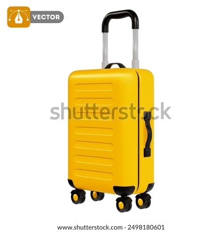 Yellow travel suitcase, cabin luggage. 3D realistic icon, travel concept. Vector illustration