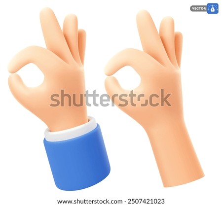 Ok sign icon set, okay gesture. Hand with blue sleeve and simple hand shows ok sign. Vector illustration