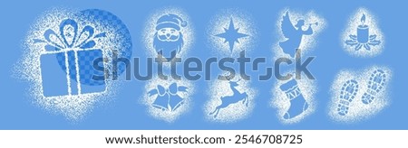 Set of snow spray stencils for winter holidays, Christmas and New Year celebration. Cute decoration for windows, walls, any surface. Sprinkle stencil print. Vector illustration