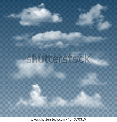 Set Of Realistic And Transparent Different Clouds. Vector Illustration.