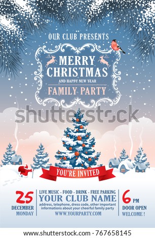 Elegant and cute template design for Christmas party. Vector illustration. Elements are layered separately in vector file.