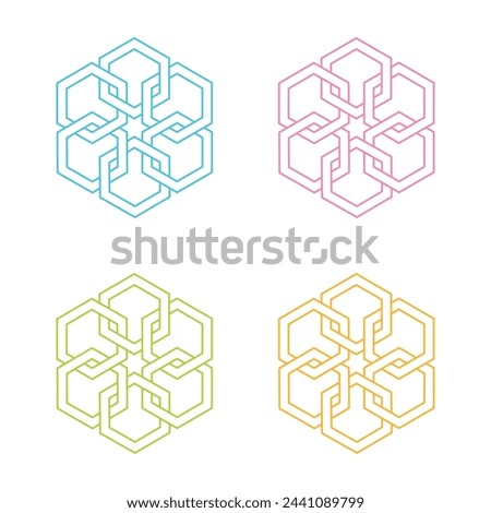Vector Interlaced Geometric Art In Outline Multiple Colors