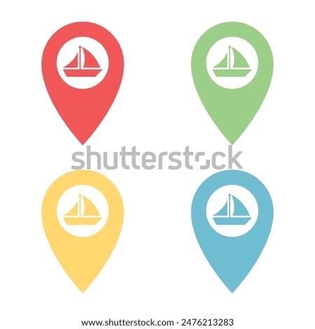 Vector Sailboat Location Pin Multiple Colors